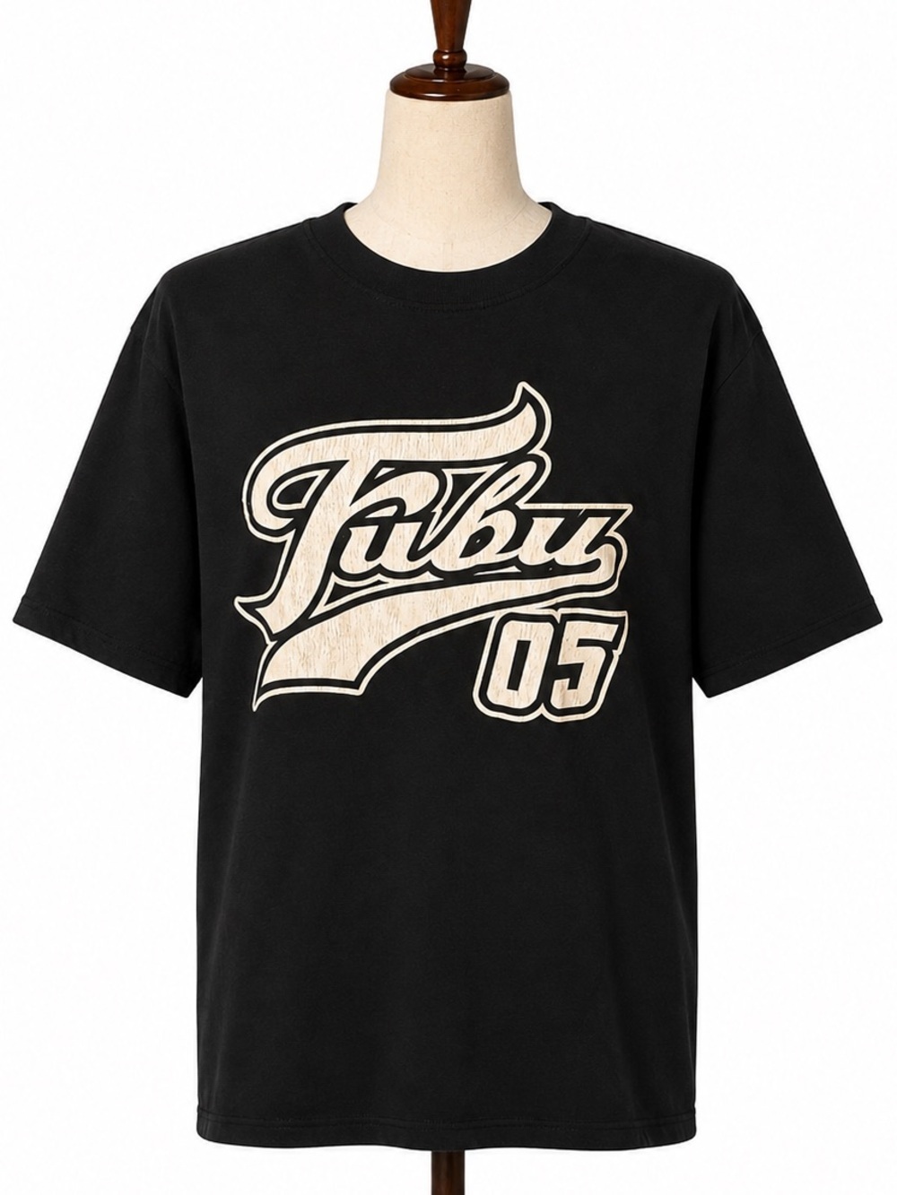 Fubu women's 05 black and white t-shirt. Distressed white screen print text- M